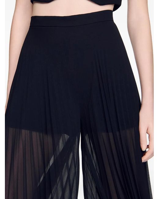 Sandro Blue Pleated Wide-Leg Trousers