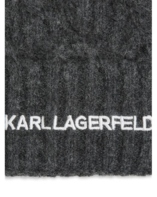 Karl Lagerfeld Black K/Essential Cable-Knit Beanie