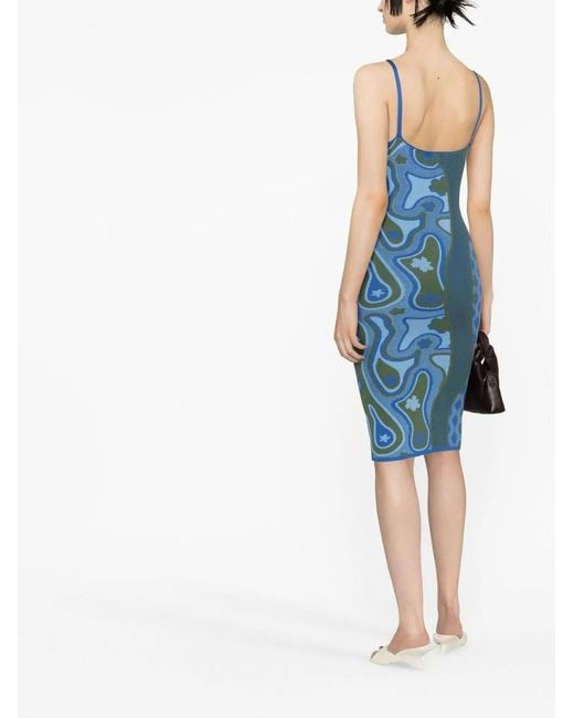 Ahluwalia Blue Graphic-Print Fitted Dress