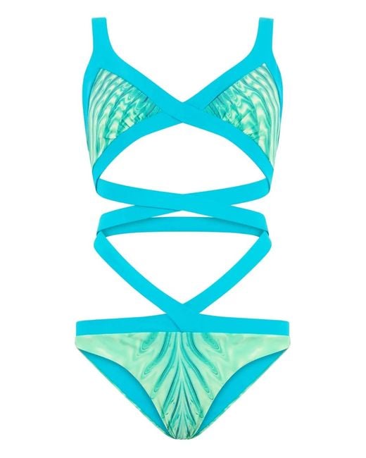 Roberto Cavalli Blue Optical Glass-Print Swimsuit