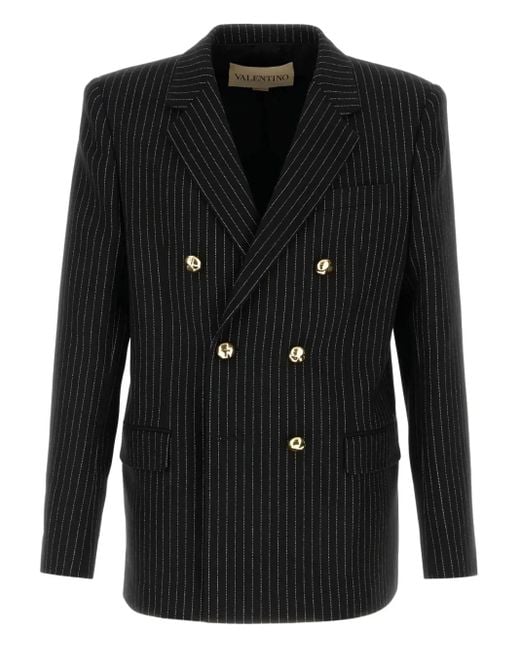 Valentino Garavani Black Embroidered Pinstripe Blazer for men