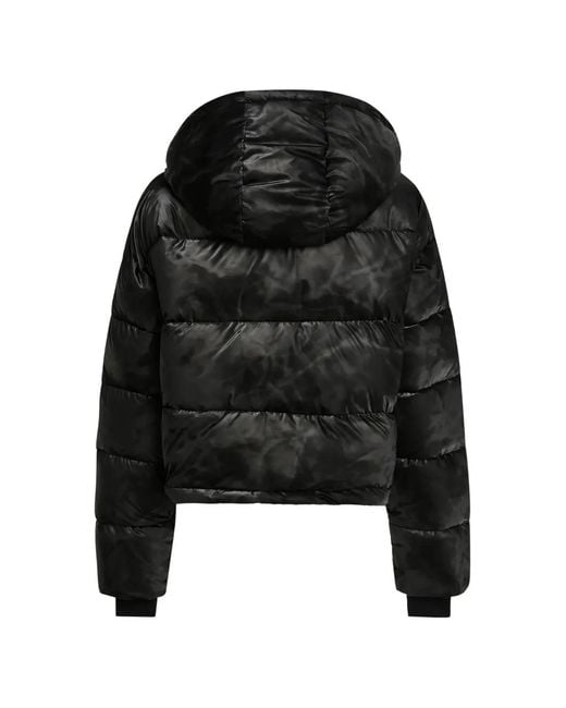 Karl Lagerfeld Black Cropped Shiny Puffer Jacket
