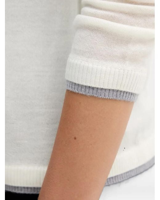 Benetton White Boat-Neck Long-Sleeve Sweater