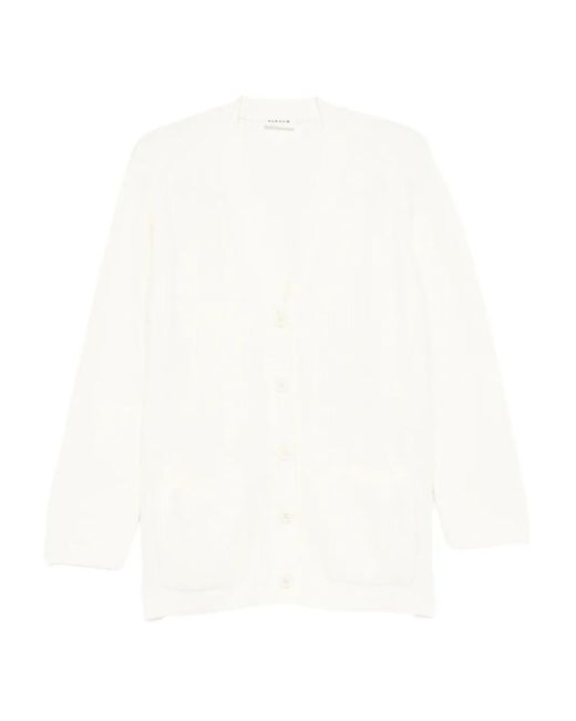 P.A.R.O.S.H. White Ribbed Patch-Pocket Cardigan