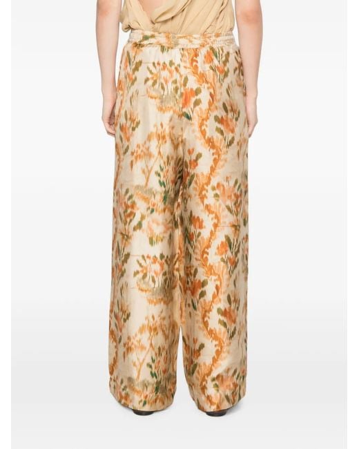 Pierre Louis Mascia Metallic Ikat-Print Drawstring-Fastening Palazzo Pants