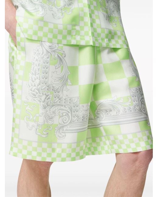 Versace Green Barocco-print Silk Shorts for men