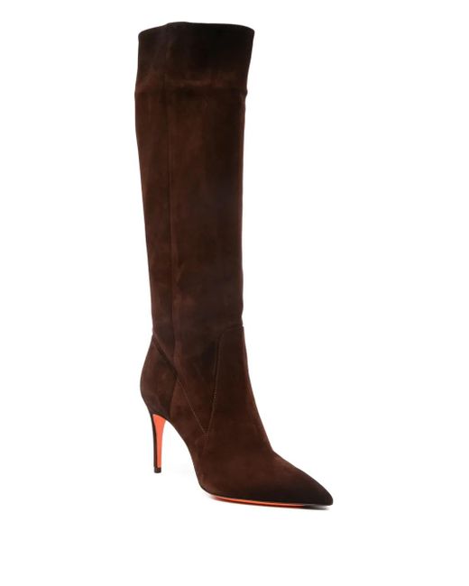Santoni Brown 90Mm Suede Pointed-Toe Knee-High Boots
