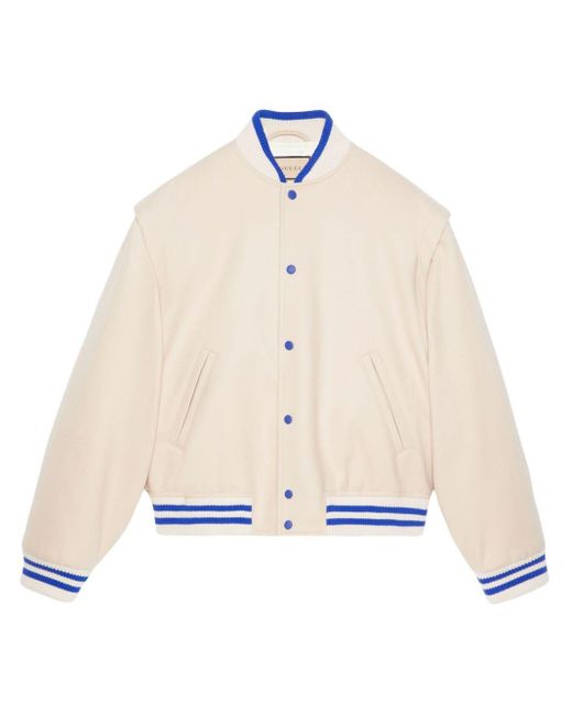 Gucci Natural Wool Bomber Jacket With Embroidery for men