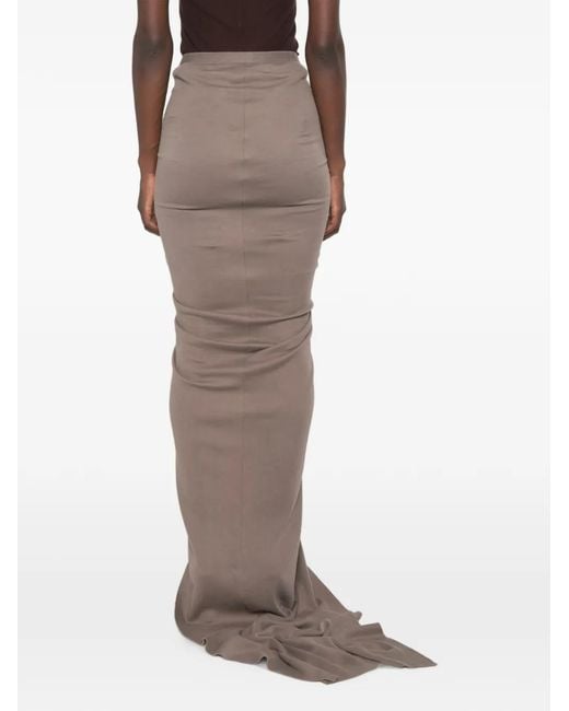 Rick Owens Natural Edfu Drawstring Asymmetric Maxi Skirt