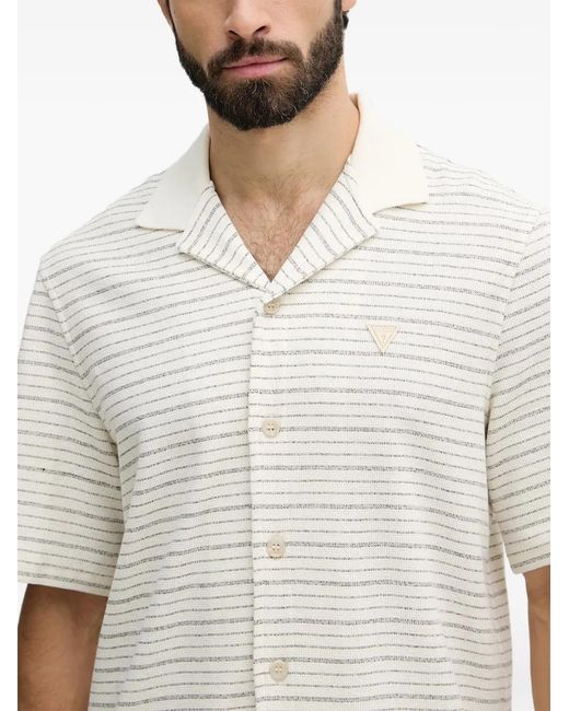 Guess White Striped Camp-Collar Shirt for men