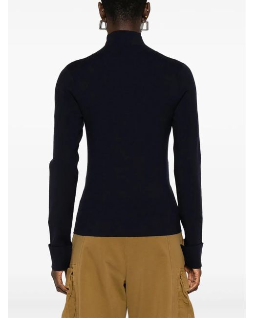 Blugirl Blumarine Blue Geometric-Pattern High-Neck Sweater