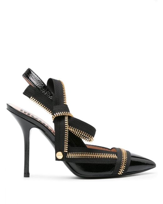Moschino Black Zip-detailing Leather Pumps