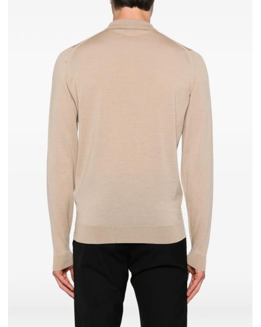 John Smedley Natural Belper Long Sleeve Polo Shirt for men