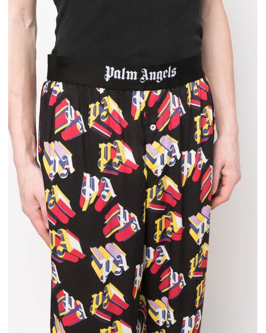 Palm Angels Blue Logo-Print Straight-Leg Trousers for men