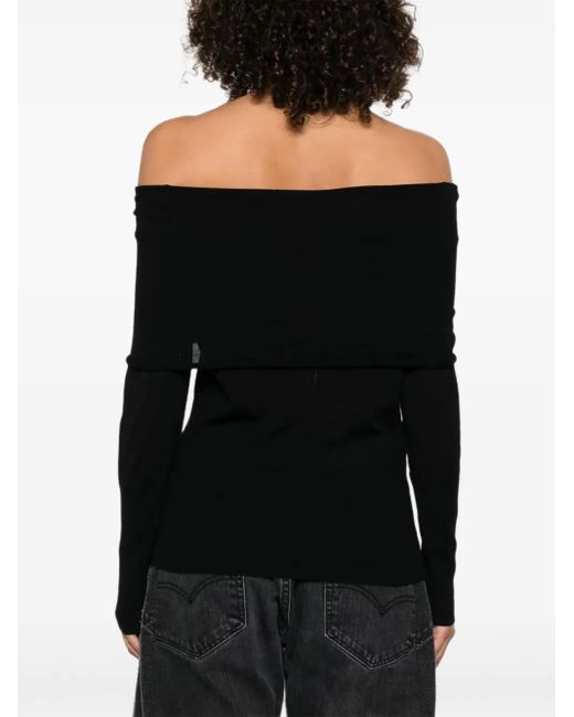 Pinko Black Off-Shoulder Wool Top