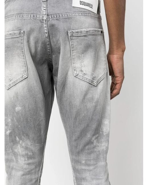 DSquared² Gray Distressed-Effect Slim-Fit Jeans for men