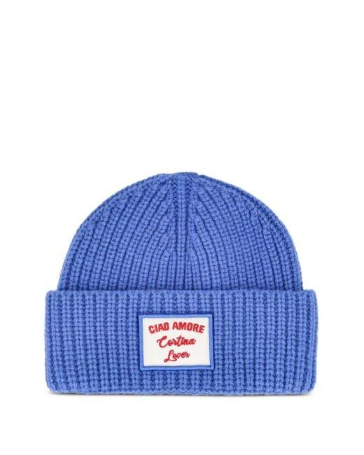 Giada Benincasa Blue Gerippte Beanie mit Logo-Patch