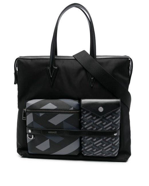 Versace Leather Monogram Zipped Tote Bag in Black for Men Lyst UK