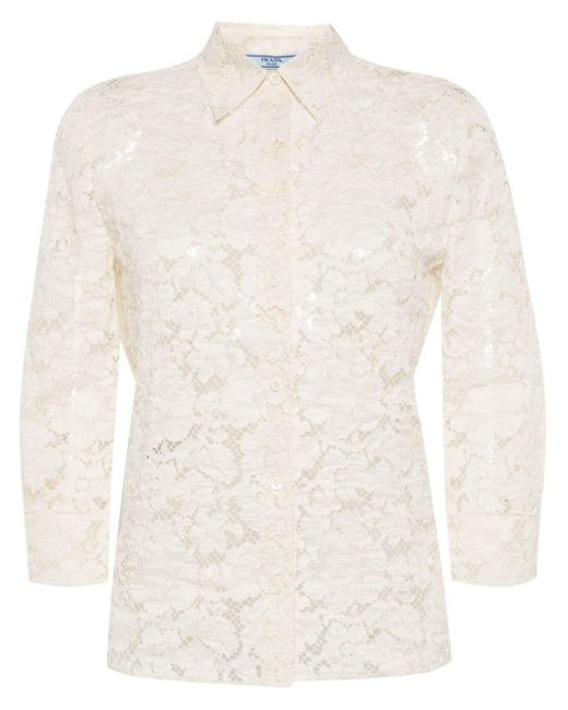Prada White Corded-lace Shirt