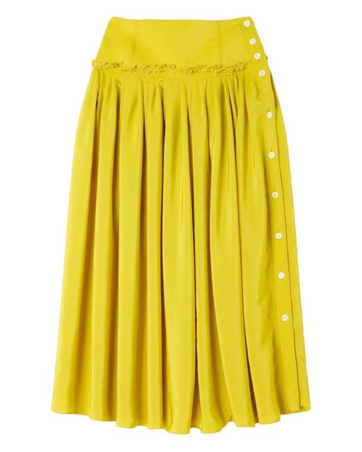 Lanvin Yellow Ruffled Button Midi Skirt