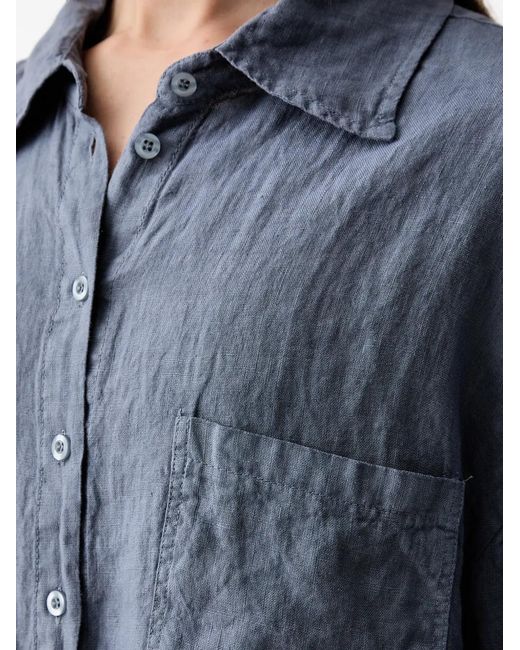 ViCOLO Blue Cropped Button-Down Linen Shirt