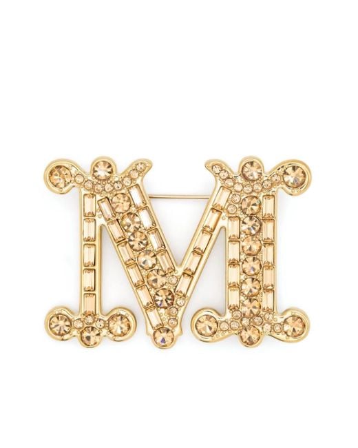 Max Mara Metallic Monogram Crystal-Embellished Brooch