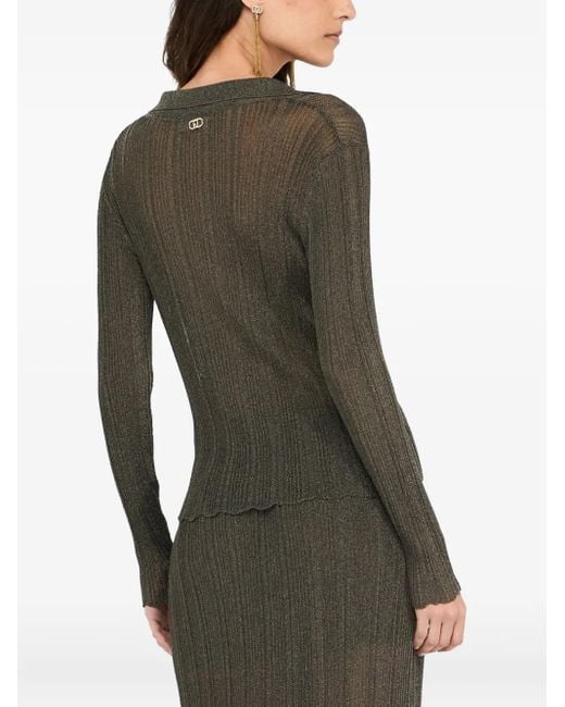 Liu Jo Green Lurex Polo Top