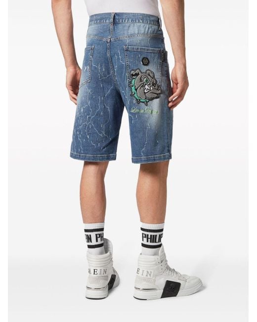 Philipp Plein Jeans-Shorts mit Stone-Wash-Effekt in Blue für Herren