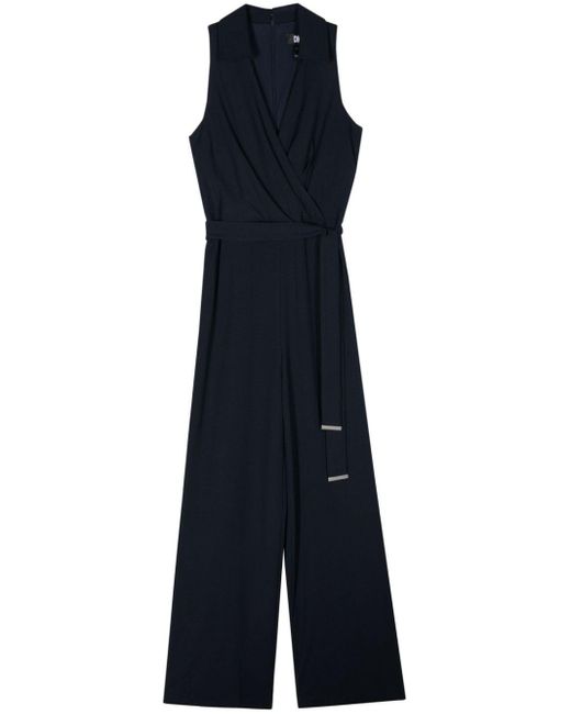 DKNY Blue Spread-collar Wide-leg Jumpsuit
