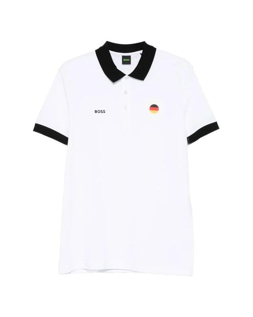 Boss White Paddy Polo Shirt With Country Flag for men