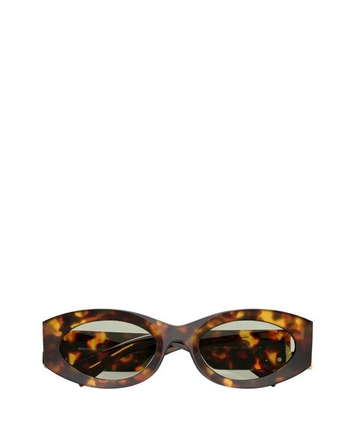 Miu Miu Metallic Tortoiseshell-Effect Oval-Frame Sunglasses