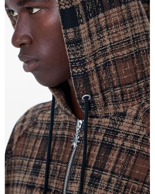 BoTT Black Checked Zip-Up Hoodie for men