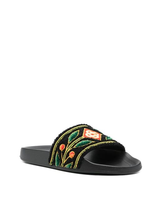 Casablanca Green Floral-Pattern Slides