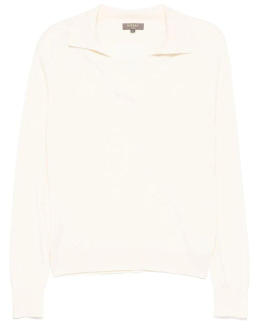 N.Peal Cashmere White V-Neck Polo Shirt