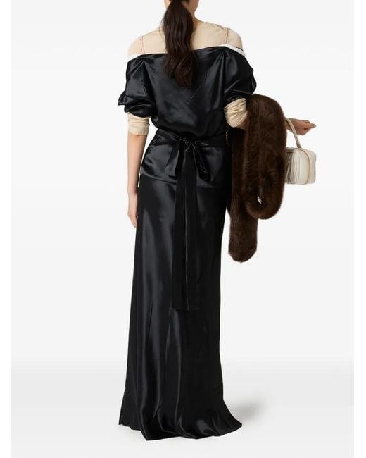 Miu Miu Black Robe Longue À Effet Satiné