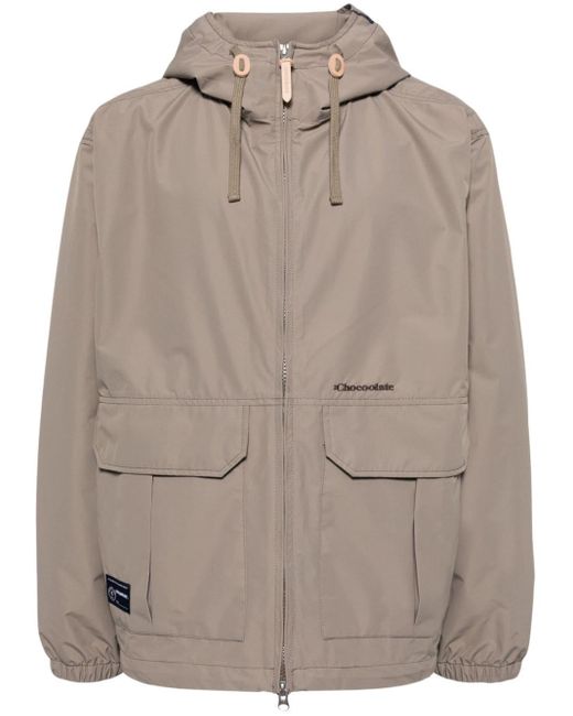 Chocoolate Gray Logo-patch Zip-up Hooded Jacket for men