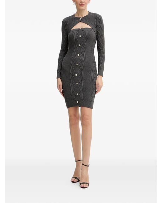 Guess Gray Cable Knit Button Mini Dress