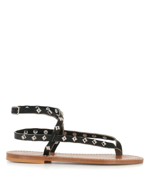 K. Jacques Brown Deltapyr Stud-Embellished Flat Sandals