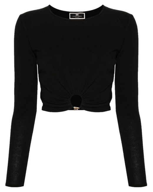 Elisabetta Franchi Black Cropped-Pullover mit Logo-Schild