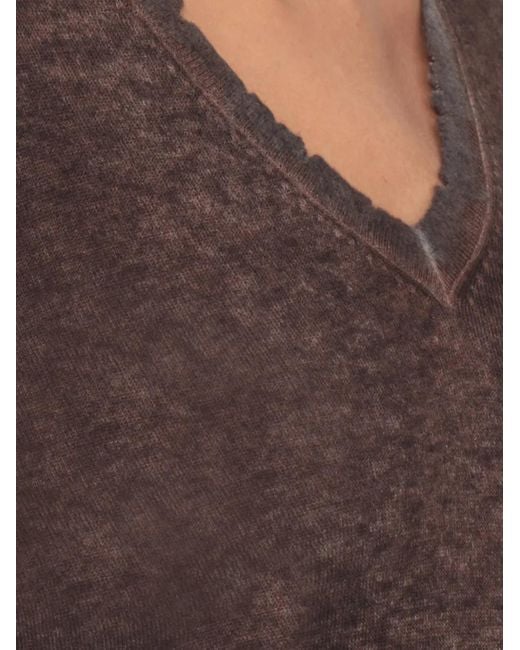 Avant Toi Brown Distressed-Effect V-Neck Sweater