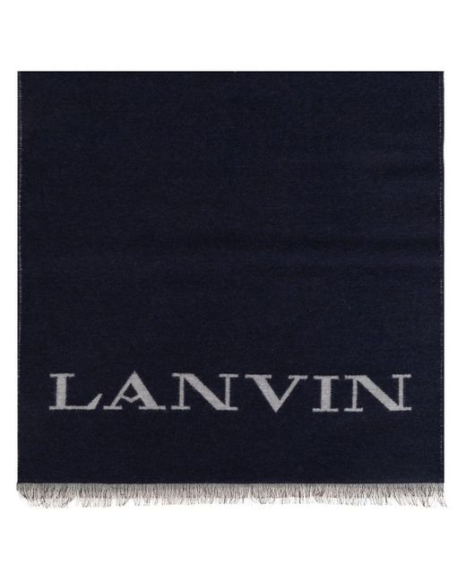 Lanvin Blue Logo-intarsia Frayed Scarf