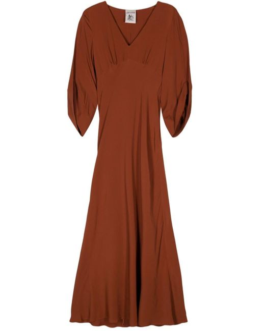 Semicouture Brown Cold-shoulder Crepe Maxi Dress
