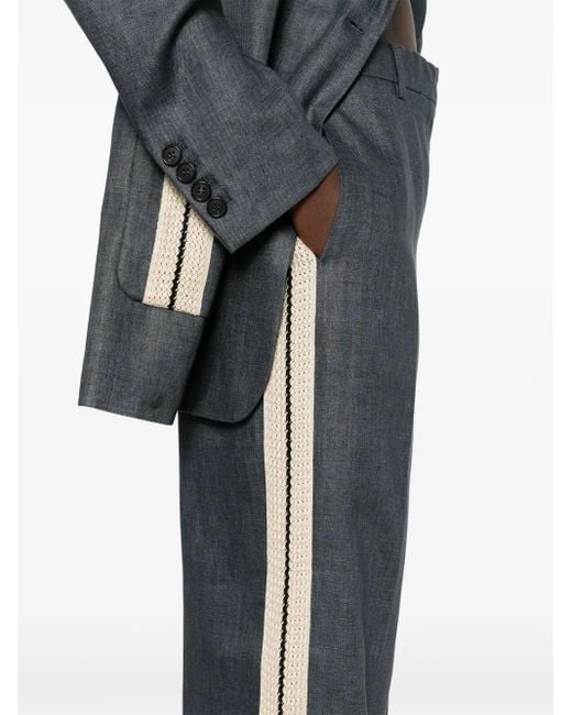 Palm Angels Blue Linen Side-Stripe Straight-Leg Trousers