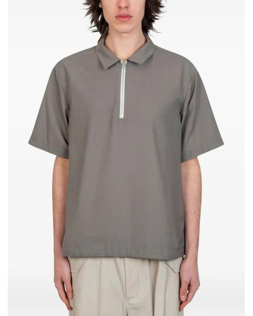 Sacai Gray Zip-Front Polo Shirt for men