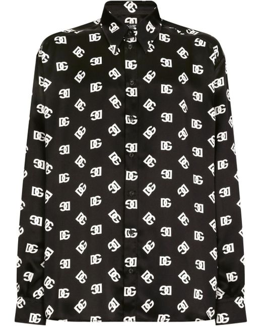 Dolce & Gabbana Seidenhemd mit DG-Print in Black für Herren
