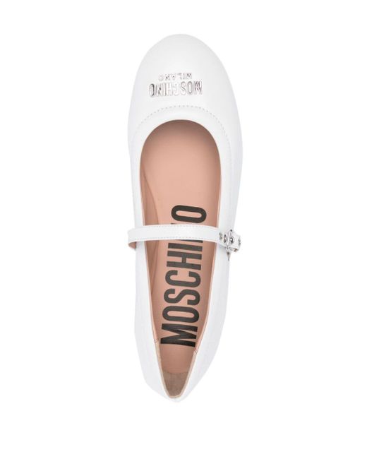 Moschino White Logo-lettering Ballerina Shoes