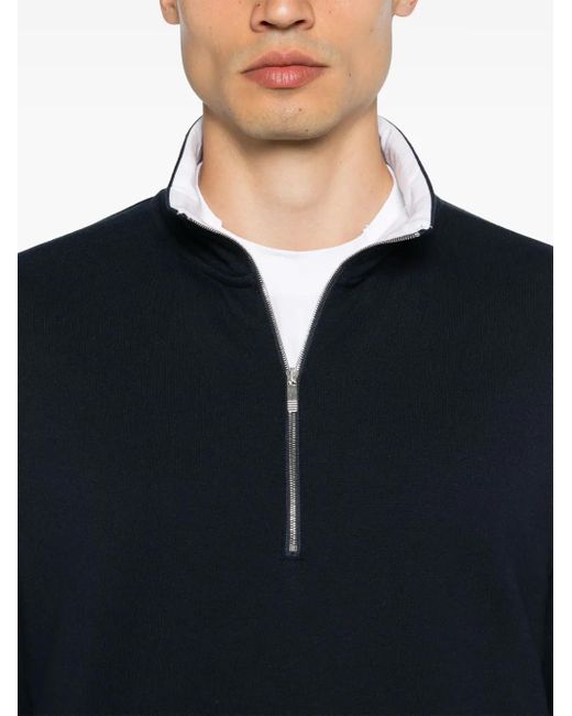 Thom Browne Blue Loopback 4-Bar Half-Zip Pullover for men
