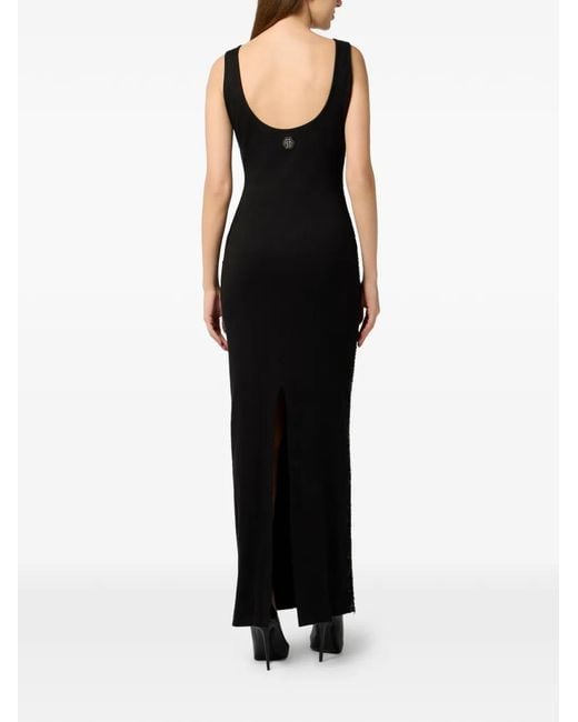 Philipp Plein Black Rhomb Flower Strass Long Dress
