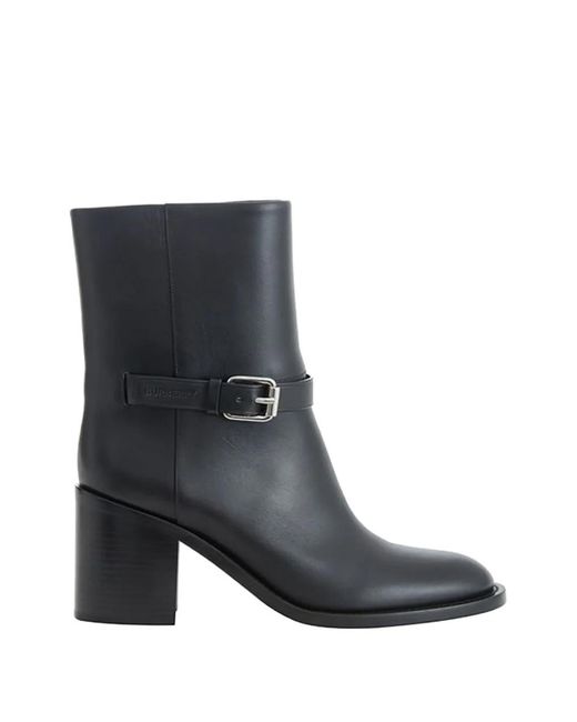 Burberry Black Buckle-Detail Leather Boots