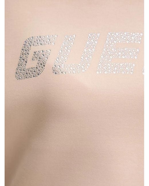 Guess Natural Rhinestone-Logo Sweatshirt
